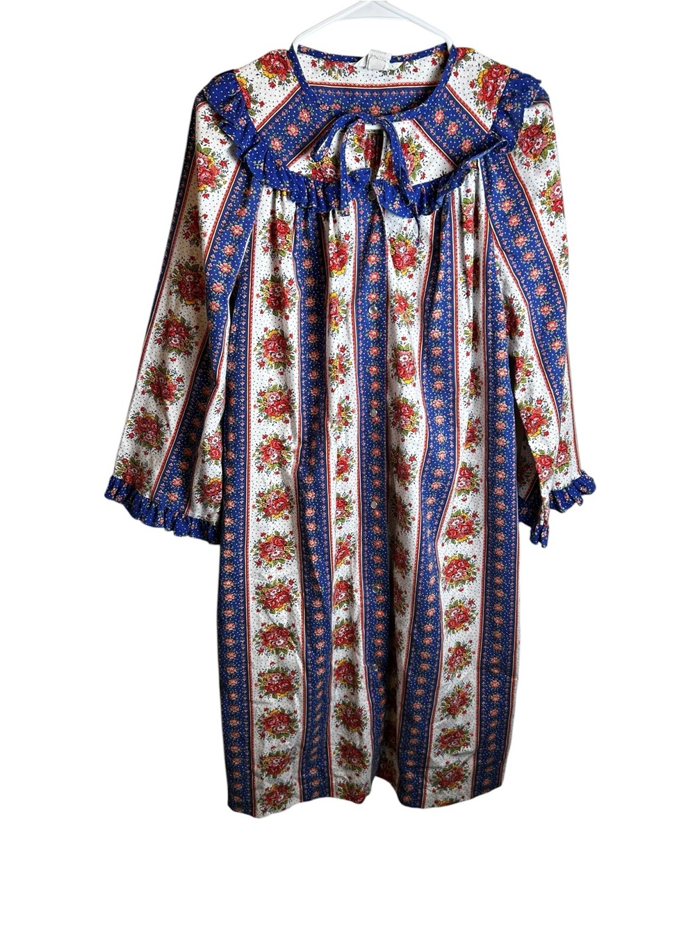 Vtg 70s Tommies Prairie House Dress Nightgown Calico Floral Stripe Pearl Snap L